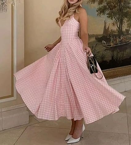 فستان ماكسي صيفي برقبة على شكل حرف V للنساء من قماش قطني، طويل فضفاض مع جيوب