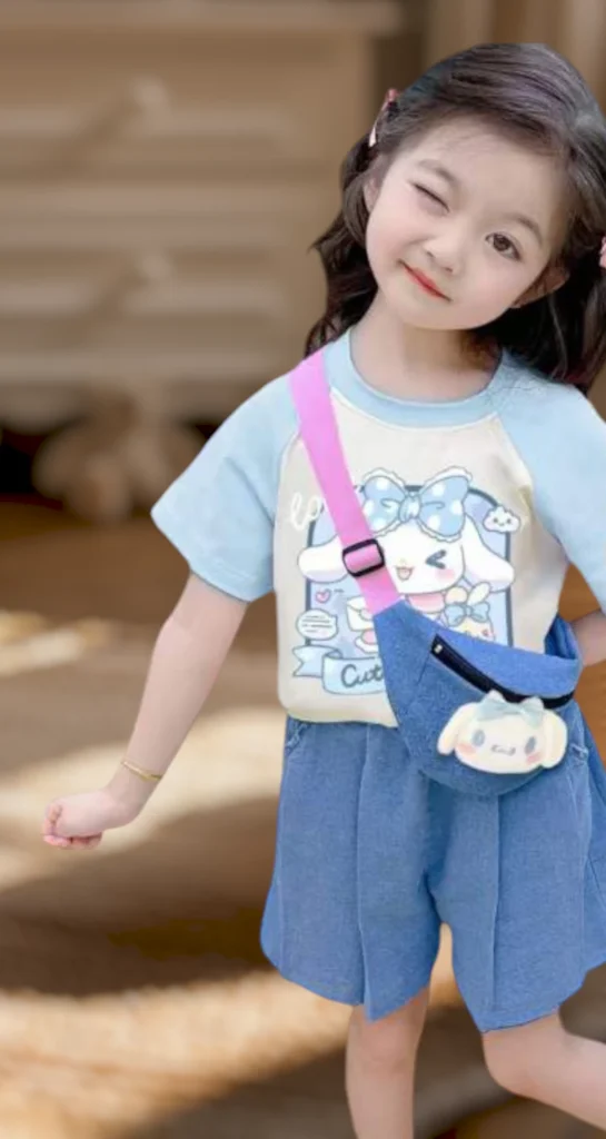 طقم بناتي من ثلاث قطع باللون الازرق