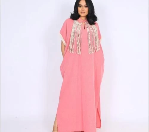 جلابية نص كم مشمشي بخيوط من الامام والخلف