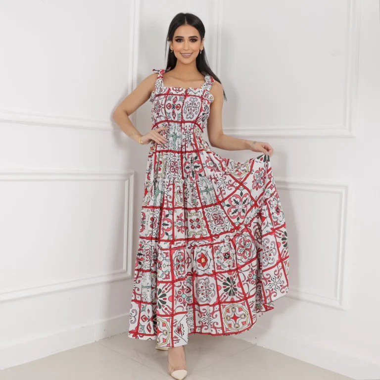 فستان  من القطن مطبوع باشكال هندسية