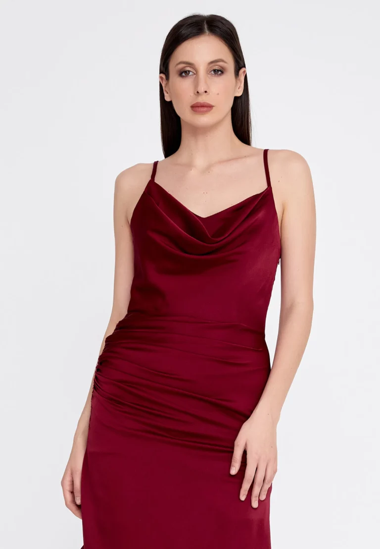 فستان سهره خمري بتصميم عصري