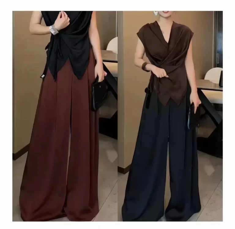 بنطول طويل واسع مكسر