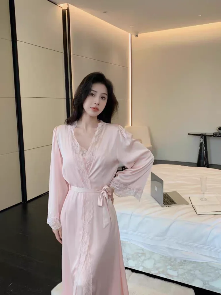 روب نوم طويل مشمشي قطعتين