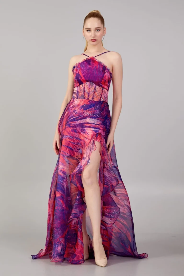 فستان تصميم فرنسي بألوان مموجة