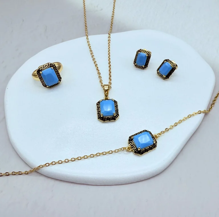 طقم اكسسوار ذهبي  بازرق