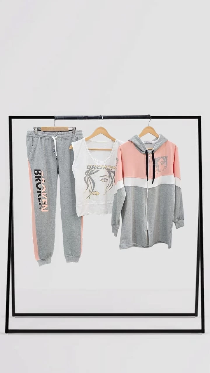 طقم نسائي من ثلاث قطع قطن مصري