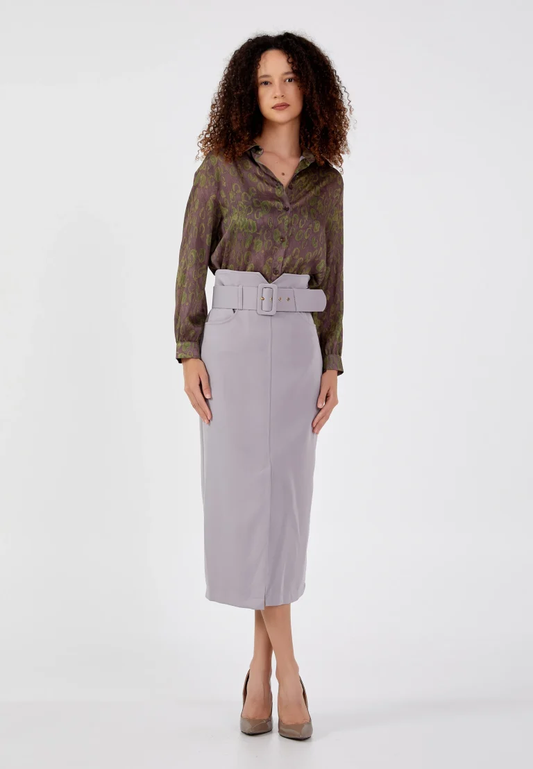 تنورة تركي بخصر عالٍ وحزام بارز