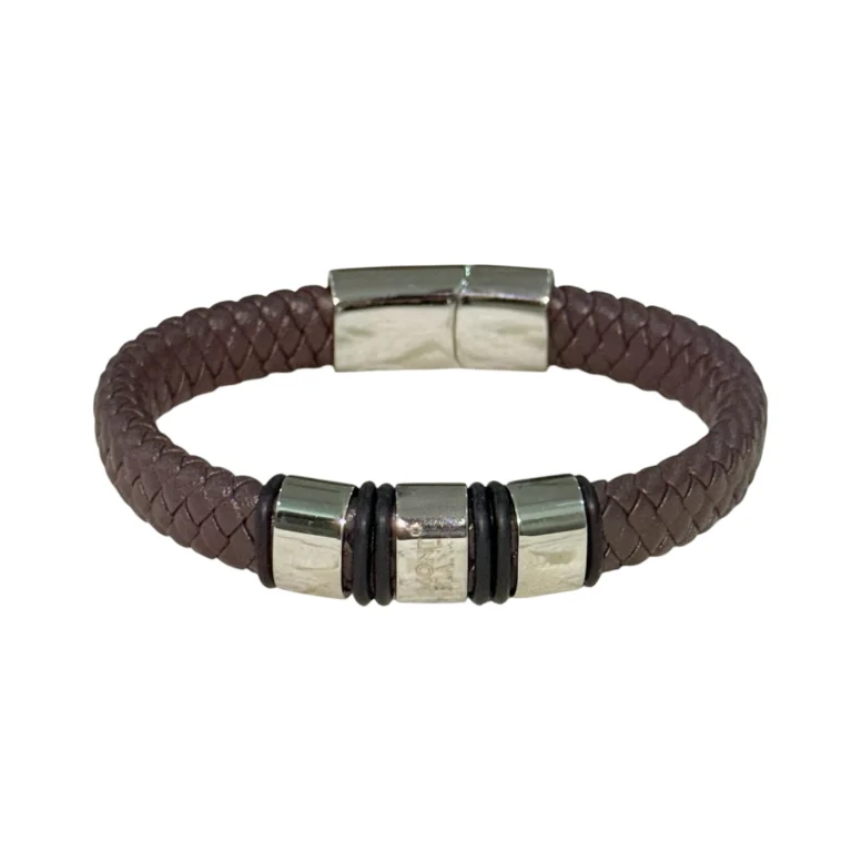 أسورة جلد مضفر بفواصل معدنية