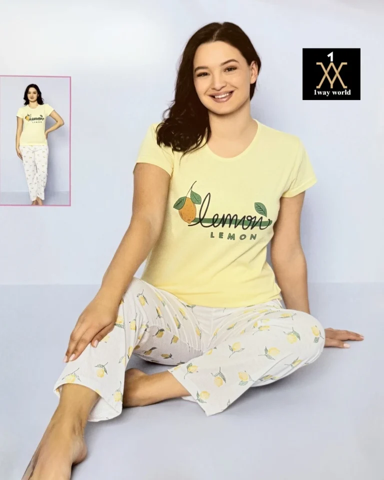 بيجامة نسائية تركية مطبّعة بالليمون – مريحة وأنيقة للنوم