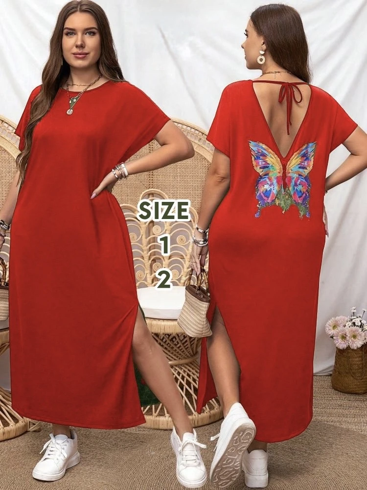 فستان قطن بفتحة ظهر وفراشة