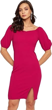 فستان سادة بقصة ضيقة ورقبة على شكل حرف V حريمي من ميس اوليف، موديل (MOSS22D16-01