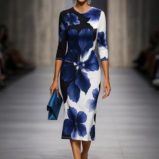 فستان صيفي بقبة دائرية وطبعة زهور للنساء، مناسب للتنقلات اليومية