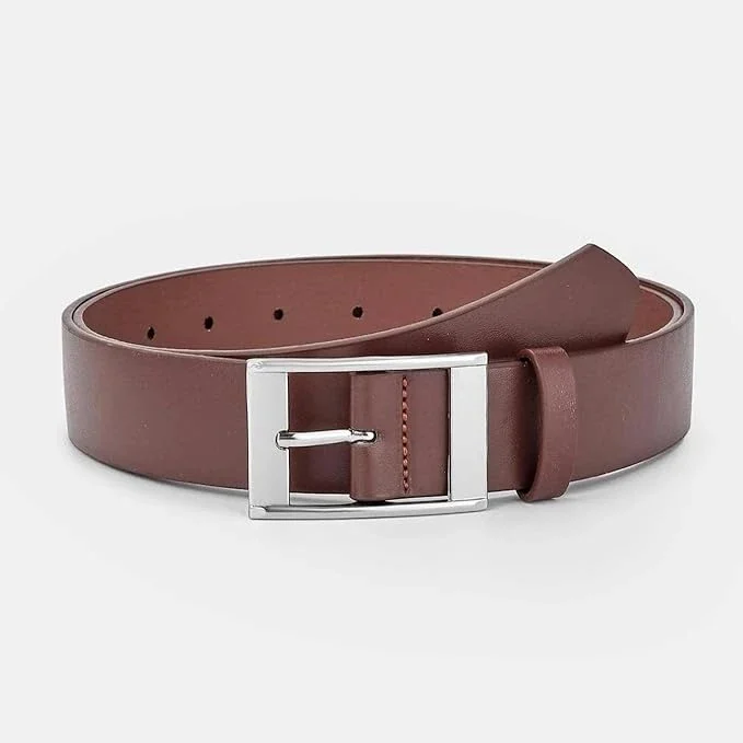 حزام بتصميم بسيط بإبزيم إبرة للرجال، حزام خصر بلون أسود للملابس الكاجوال والرسمي