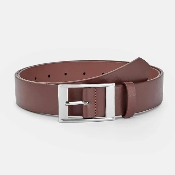 حزام بتصميم بسيط بإبزيم إبرة للرجال، حزام خصر بلون أسود للملابس الكاجوال والرسمي