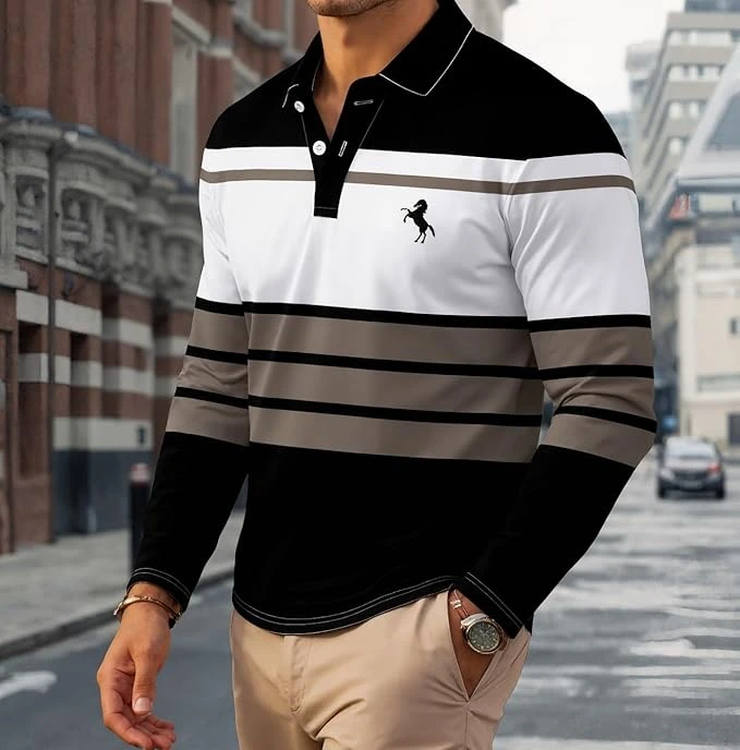 تي شيرت بولو سريع الجفاف بياقة وبأكمام طويلة ومقاسات كبيرة وطويلة وبياقة مناسبة