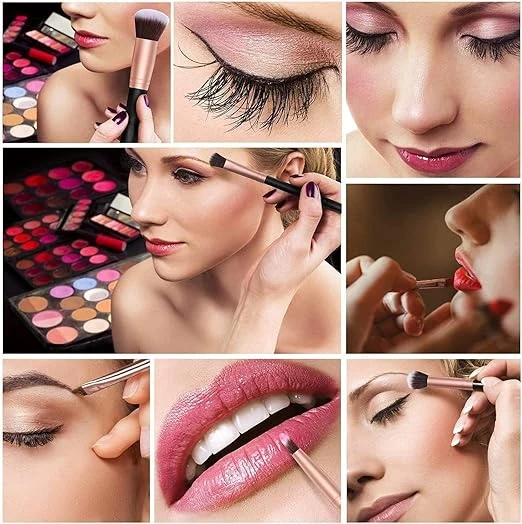 طقم فرش مكياج متعددة الاستخدام من فلاي ديبو، ذهبي وردي وأسود، 14 قطعة