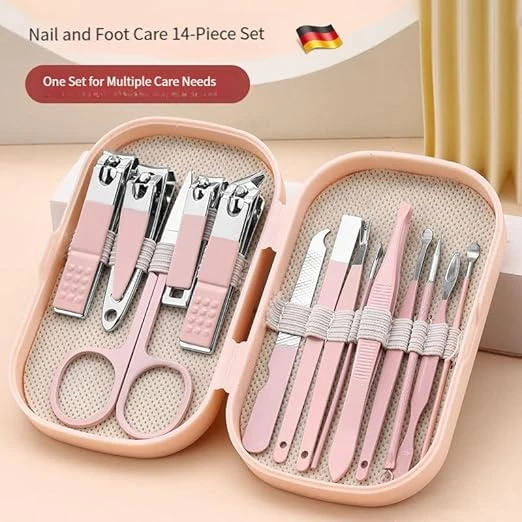 مجموعة ادوات تجميل ومقصافة اظافر محمولة، تأتي مع صندوق، مجموعة ادوات تشذيب الاظا