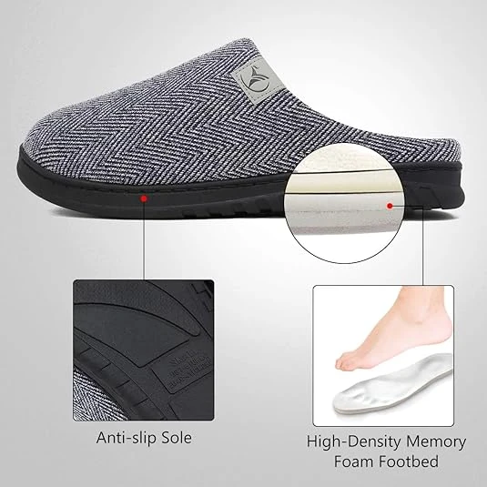 شبشب دافئ للجنسين مريح من رغوة الذاكرة، حذاء كاجوال سهل الارتداء للشتاء للمنزل