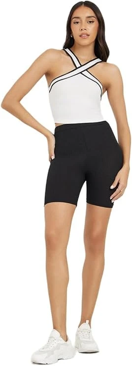 بلوزة قصيرة مضلعة متقاطعة برقبة برباط للنساء من ستايلي