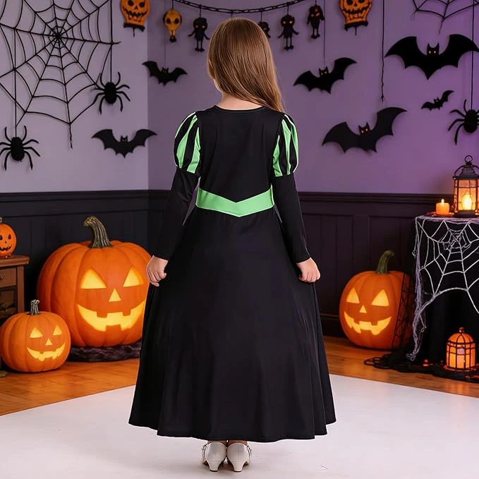 فستان الاميرة للهالوين للبنات بلون بينك واسود، فستان فاخر باكمام طويلة للاطفال