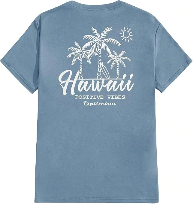 تيشيرت كاجوال ستريت للرجال بطبعة حروف وياقة دائرية وأكمام قصيرة، بلوزة صيفية