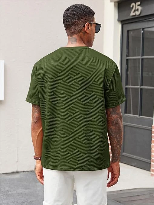 تي شيرت صيفي كاجوال للرجال بأكمام قصيرة وقبة دائرية ضيقة قابل للتمدد من قماش الج