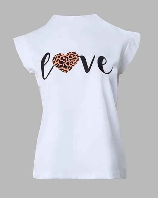 تي شيرت صيفي للنساء بأكمام قصيرة وقبة دائرية ضيقة مطبوع عليه رسومات جرافيك قميص