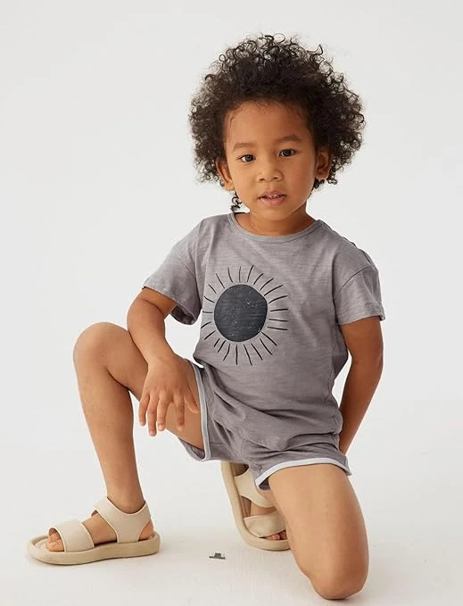 تي شيرت وشورت قطن للأطفال من الأولاد والبنات من سيور، تي شيرت بأكمام قصيرة، ملاب