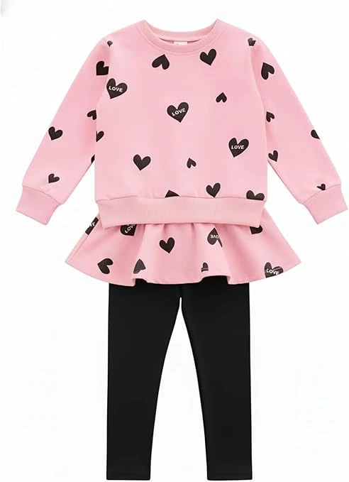 مجموعة ملابس رائعة للبنات الصغيرات – تي شيرت ناعم باكمام طويلة وسروال مريح، ملاب