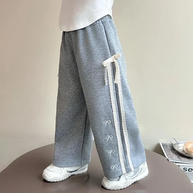 سروال رياضي للبنات بساق واسعة ومزين بعقدة فراشة جانبية