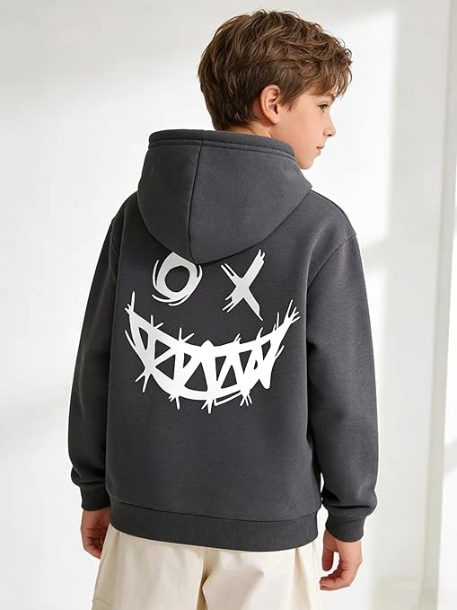 سويت شيرت بلوفر بغطاء للرأس 5DLW54306 مزين برسومات كرتونية مرحة للأولاد