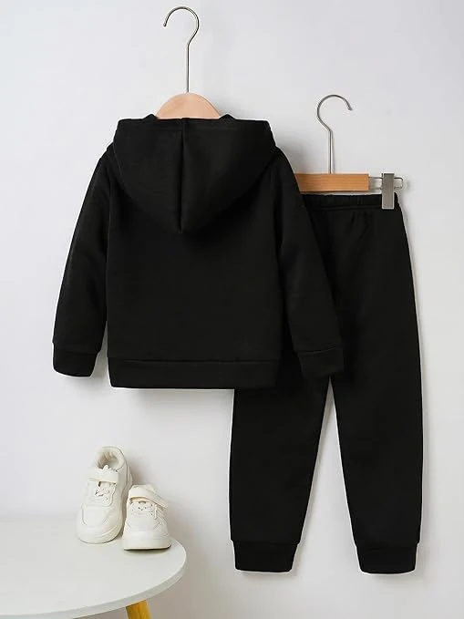 ملابس رياضية للأولاد من قطعتين، هودي وسروال، مصنوع من قماش مضلع ناعم ودافئ ومطبو