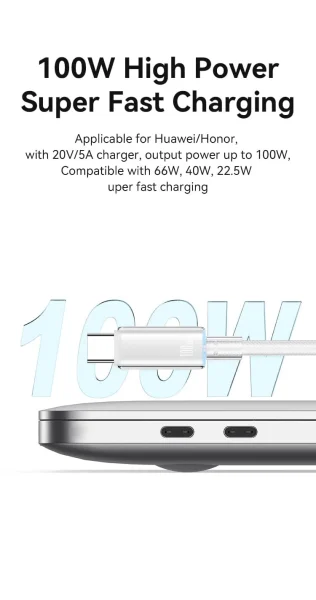 كابل بيانات شفاف للشحن السريع من Type-C إلى Type-c  مزود بإضاءة 100w