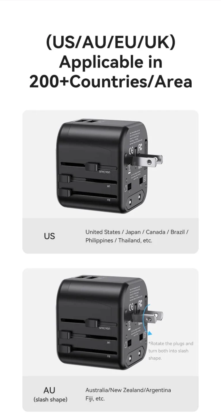 مقبس صغير الحجم  منافذ USB مزدوجة +مقياس متعدد +مناسب للسفر