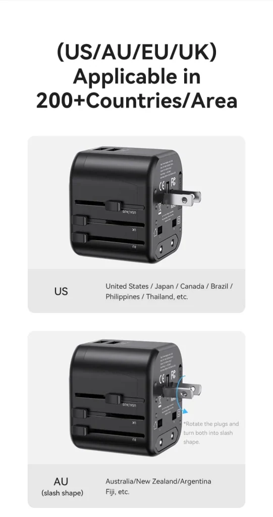 مقبس صغير الحجم  منافذ USB مزدوجة +مقياس متعدد +مناسب للسفر