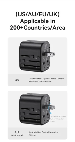 مقبس صغير الحجم  منافذ USB مزدوجة +مقياس متعدد +مناسب للسفر