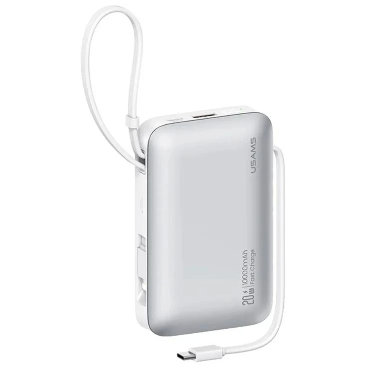 باور بانك USAMS 10000mAh بشحن سريع وكابلات مدمجة 20W.