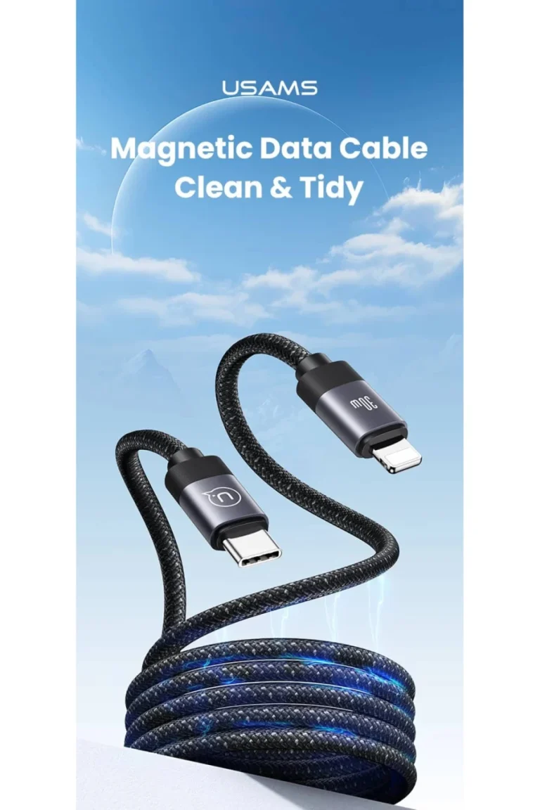 كابل USAMS مغناطيسي 30W من Type-C إلى Lightning – أسود